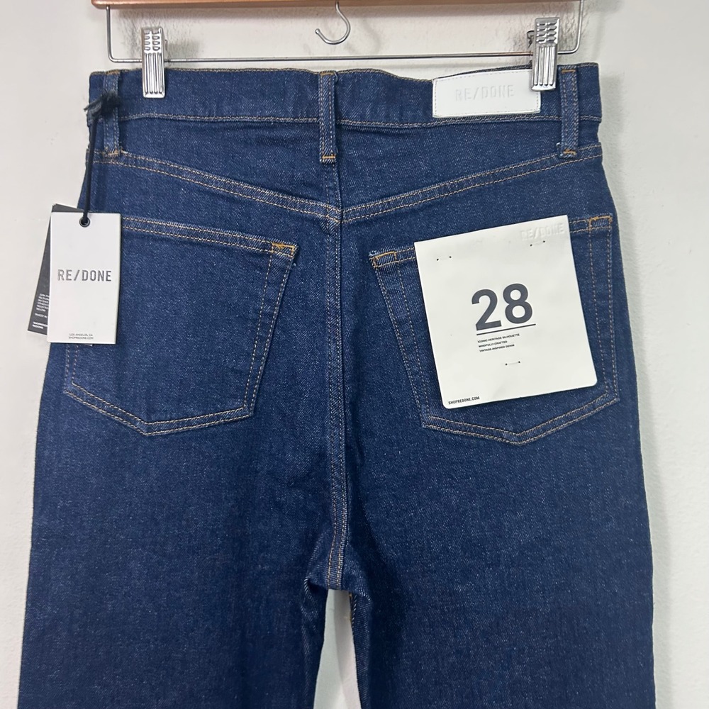 RE/DONE Super High Drain‎ Pipe Jeans 28 Rigid Like Dark Indigo Ankle Zip - Picture 4 of 12